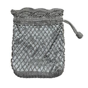 Valerie Stevens crochet beggars pouch evening bag silver metallic shoulderbag